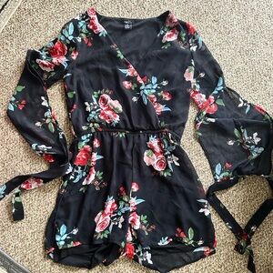 Rue21 Black Floral Wrap Romper